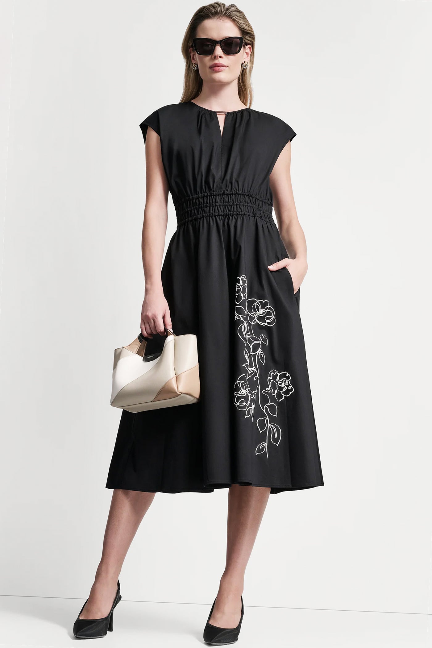 FLORAL FIT & FLARE MIDI DRESS
