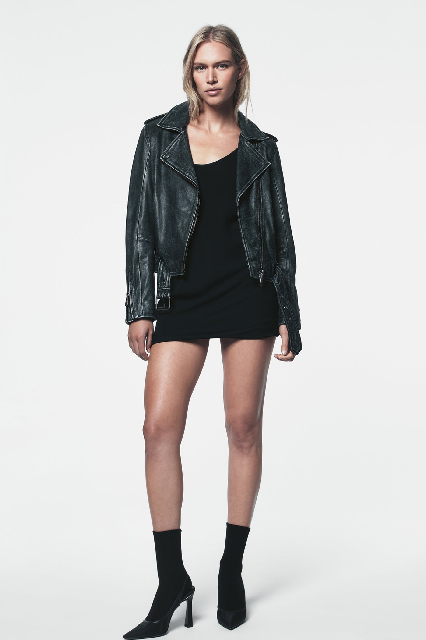 DISTRESSED LEATHER MOTO JACKET