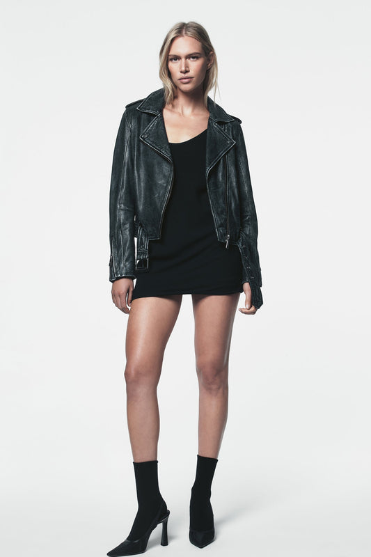 DISTRESSED LEATHER MOTO JACKET