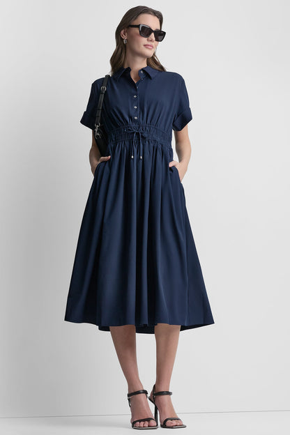 SMOCKED-WAIST COMMUTER DRESS
