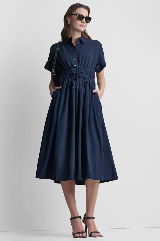 SMOCKED-WAIST COMMUTER DRESS