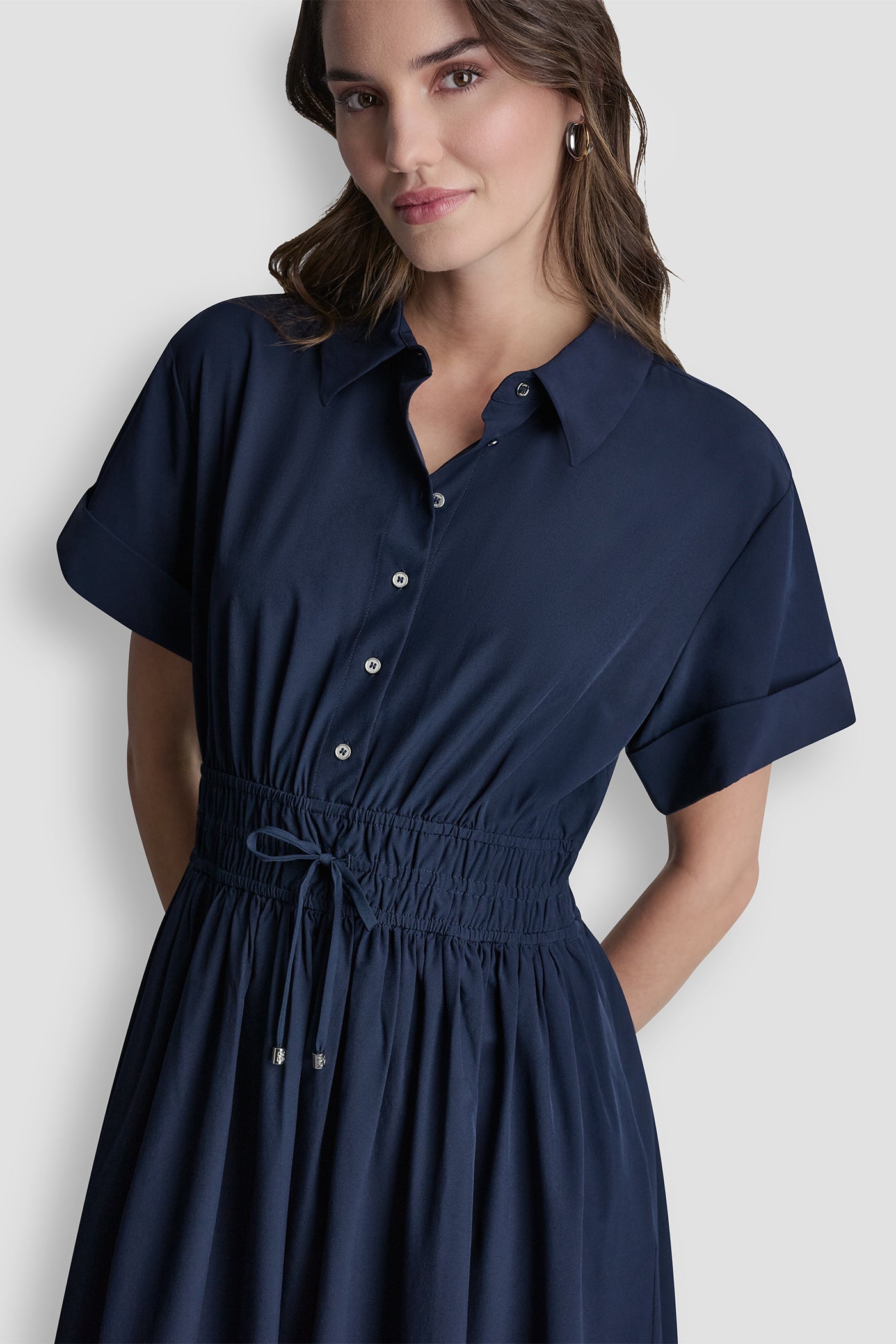 SMOCKED-WAIST COMMUTER DRESS