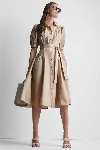 DROP-WAIST MIDI SHIRT DRESS