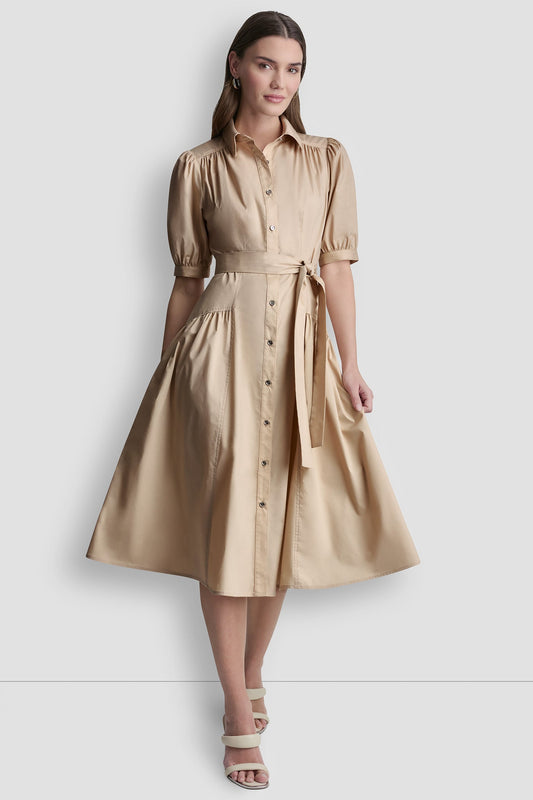 DROP-WAIST MIDI SHIRT DRESS
