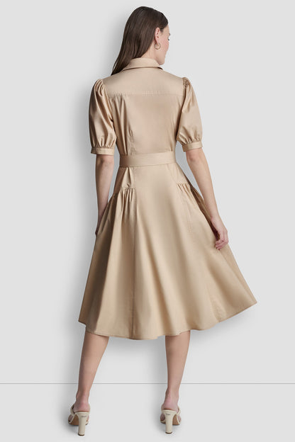 DROP-WAIST MIDI SHIRT DRESS
