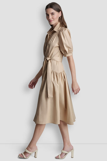 DROP-WAIST MIDI SHIRT DRESS