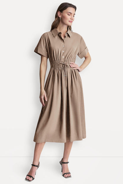SMOCKED-WAIST COMMUTER DRESS