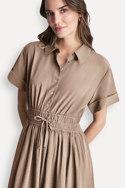 SMOCKED-WAIST COMMUTER DRESS