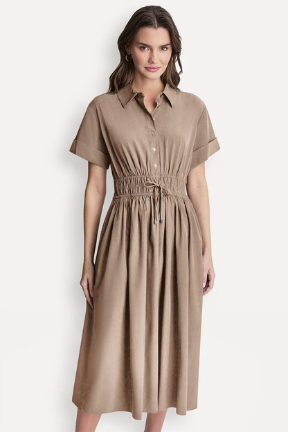 SMOCKED-WAIST COMMUTER DRESS