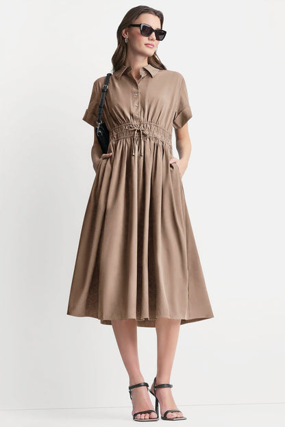 SMOCKED-WAIST COMMUTER DRESS