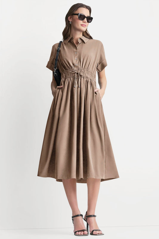 SMOCKED-WAIST COMMUTER DRESS