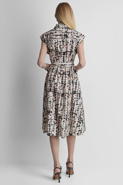 CAP-SLEEVE MIDI SHIRT DRESS
