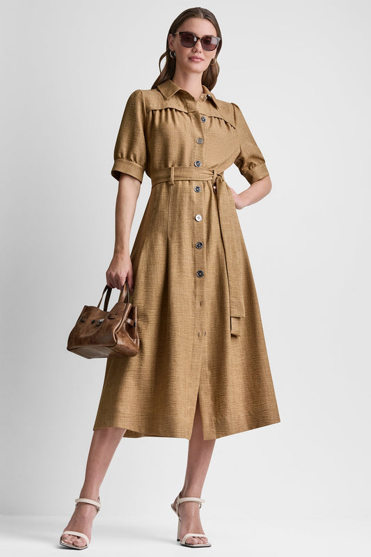 PLEATED MIDI SHIRT DRESS