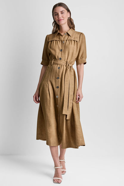 PLEATED MIDI SHIRT DRESS