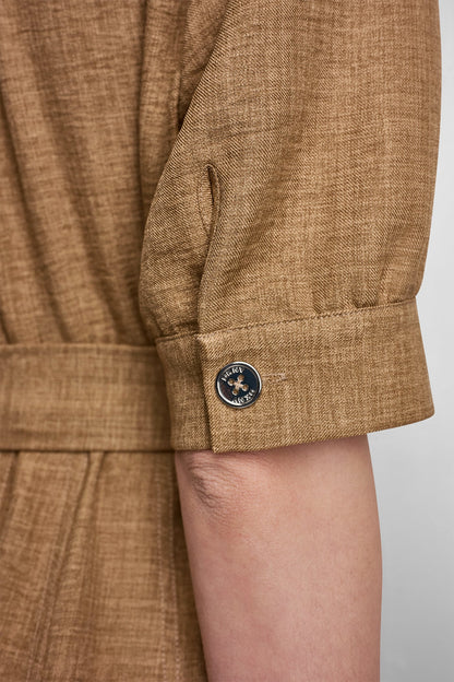 PLEATED MIDI SHIRT DRESS