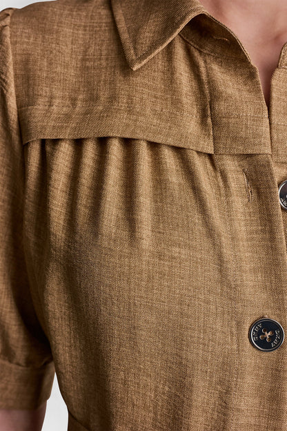 PLEATED MIDI SHIRT DRESS