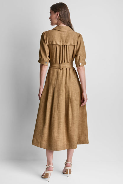 PLEATED MIDI SHIRT DRESS