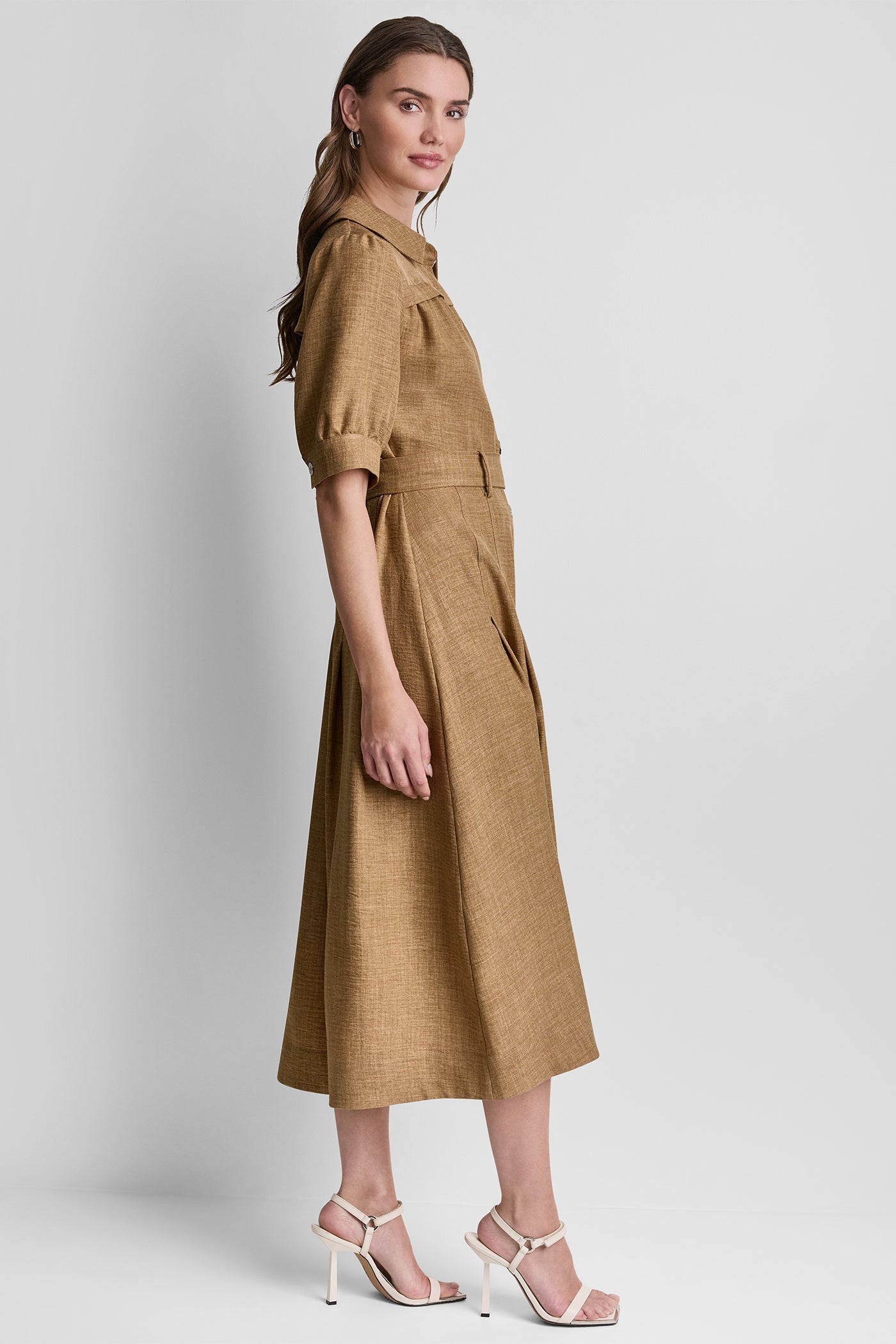 PLEATED MIDI SHIRT DRESS