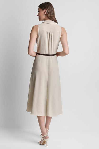 WRAP-EFFECT MIDI SHIRT DRESS