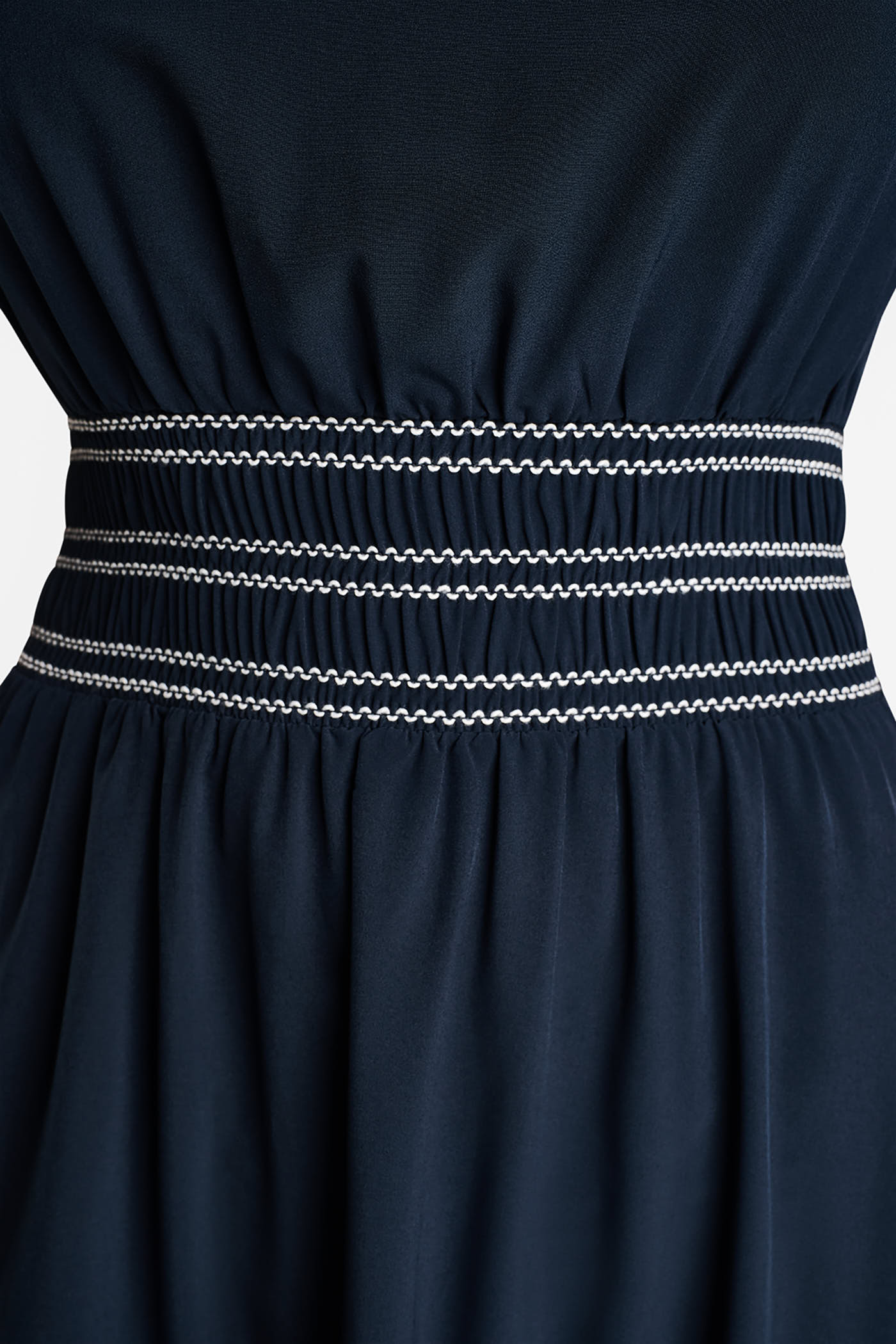 SMOCKED FIT & FLARE MIDI DRESS