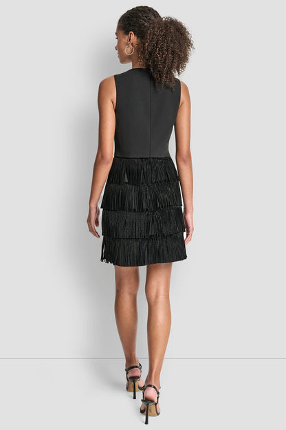 SLEEVELESS SHIFT DRESS WITH TIERED SKIRT