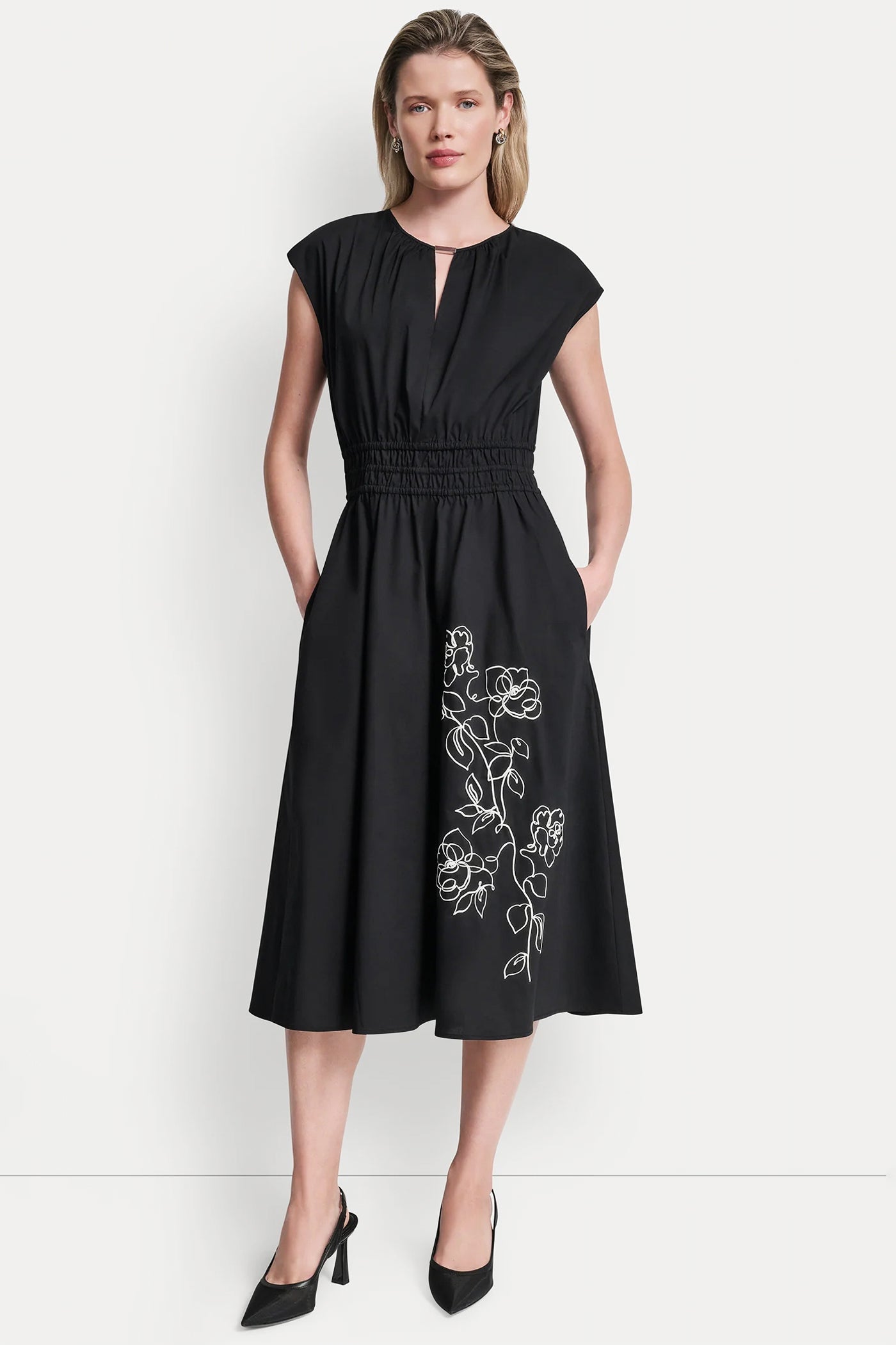FLORAL FIT & FLARE MIDI DRESS