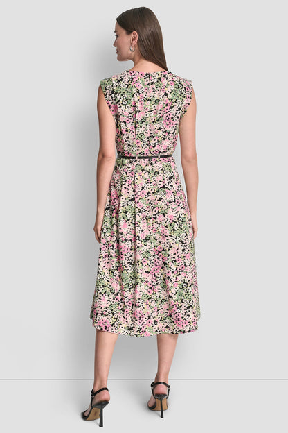 FLORAL MIDI FIT & FLARE DRESS