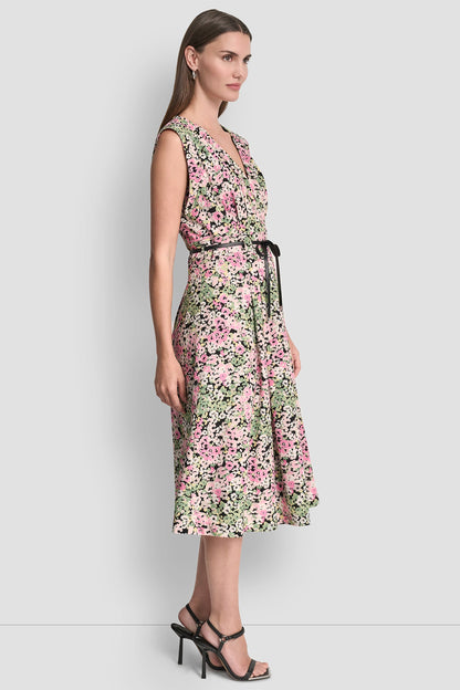 FLORAL MIDI FIT & FLARE DRESS