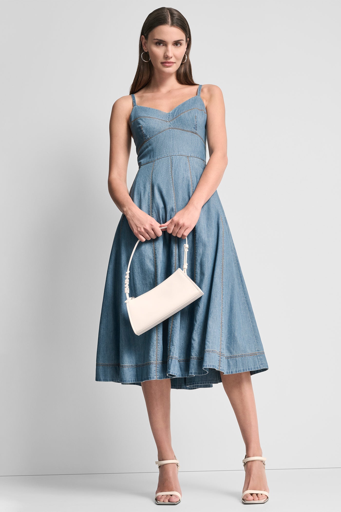 DENIM MIDI FIT & FLARE DRESS