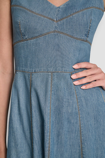 DENIM MIDI FIT & FLARE DRESS