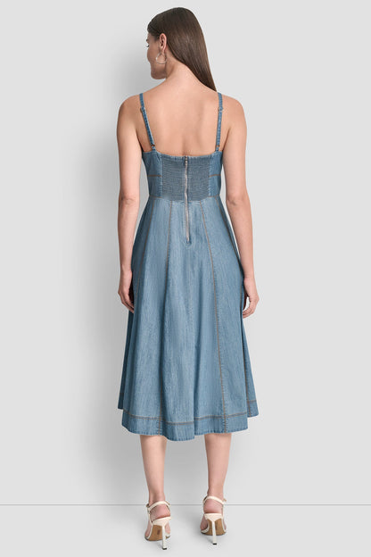 DENIM MIDI FIT & FLARE DRESS