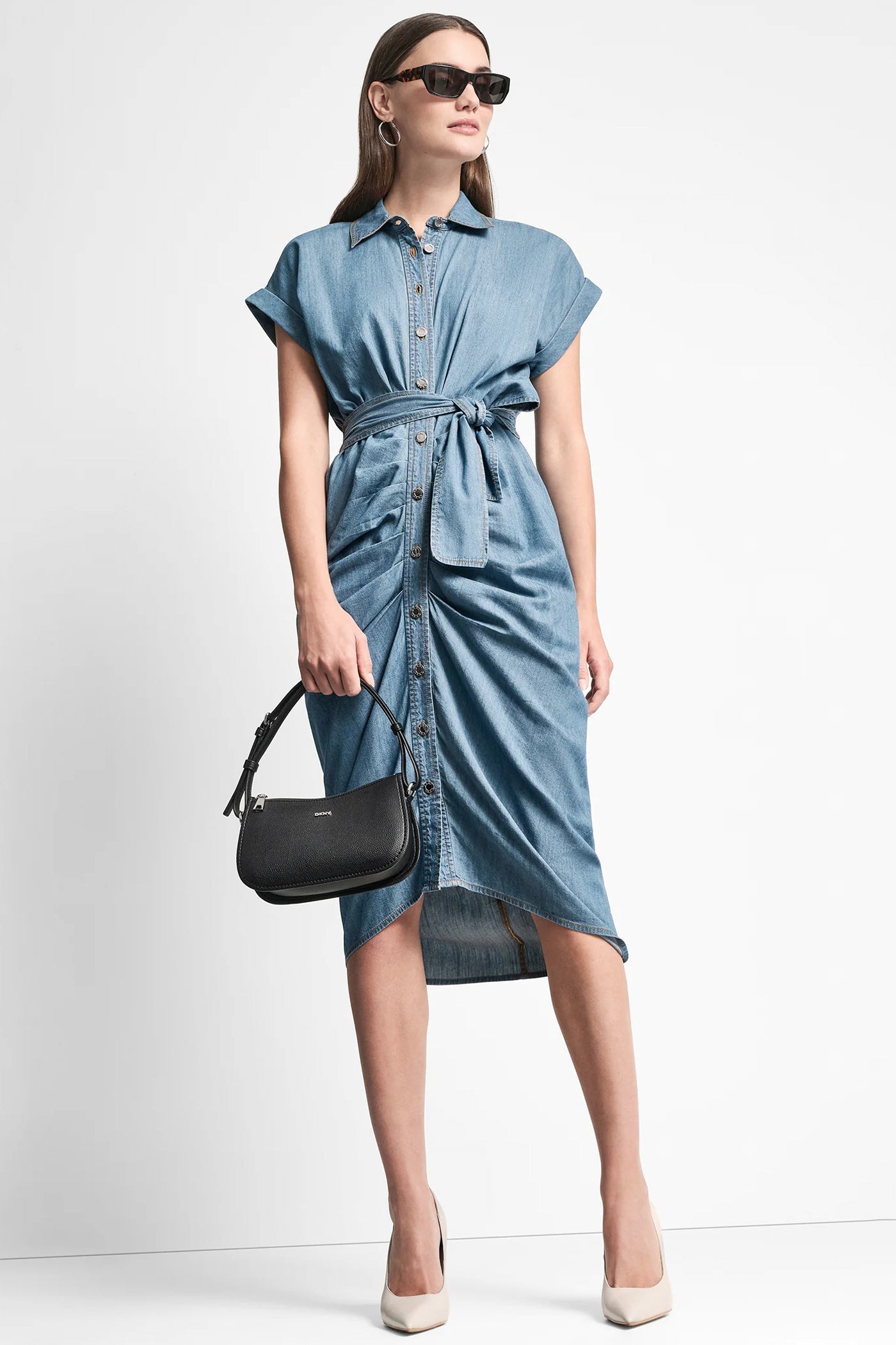 SHORT SLEEVE MIDI SHIRT DRESS