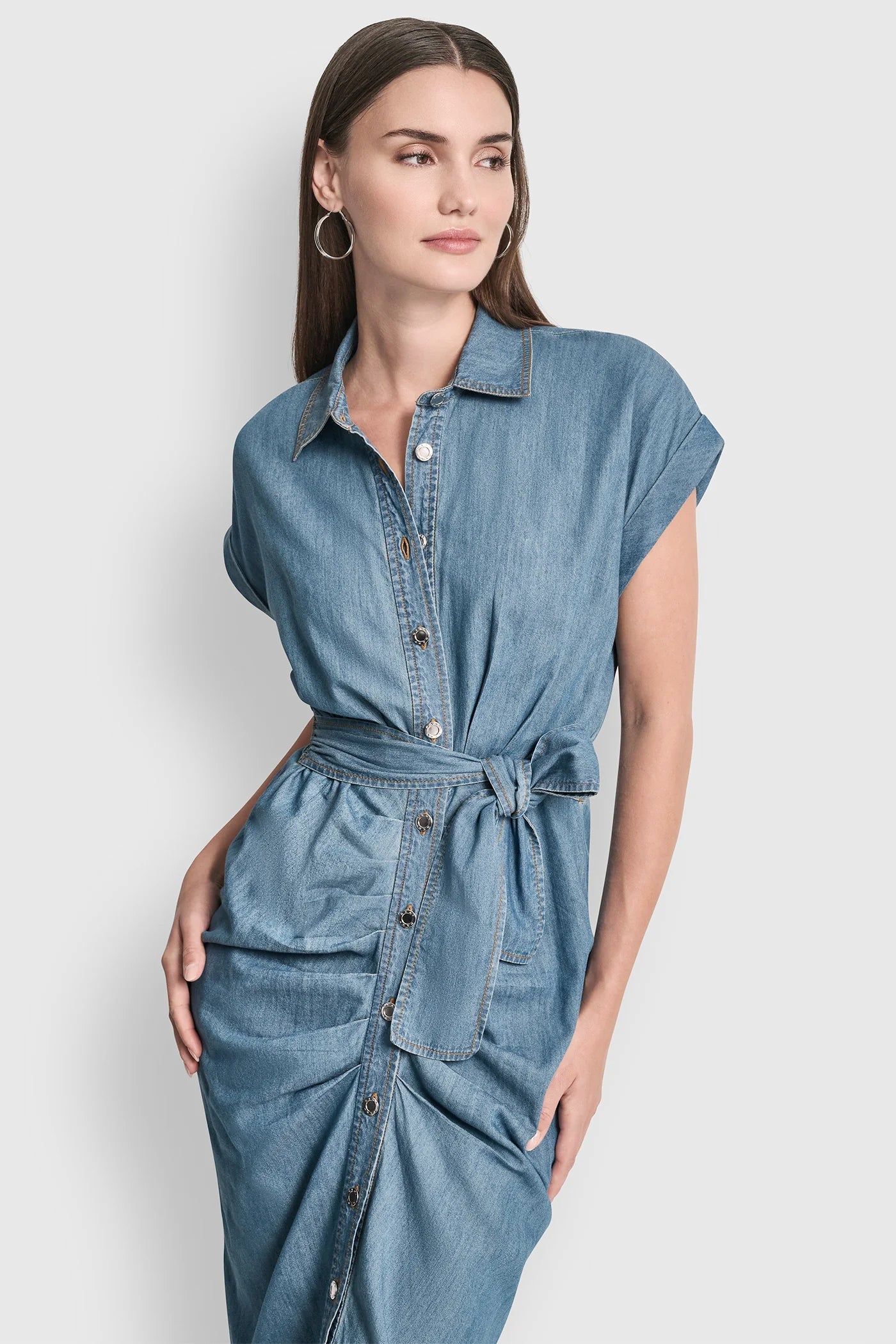 SHORT SLEEVE MIDI SHIRT DRESS