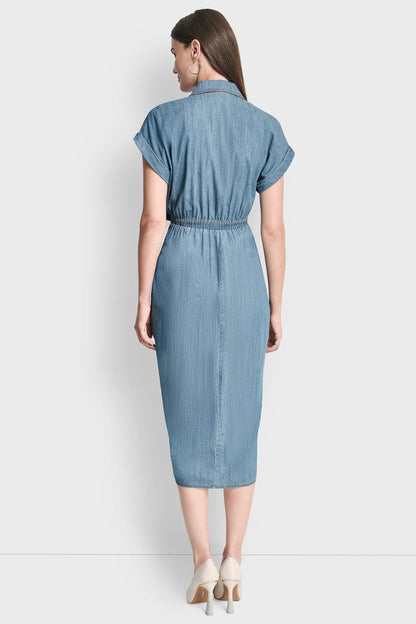 SHORT SLEEVE MIDI SHIRT DRESS