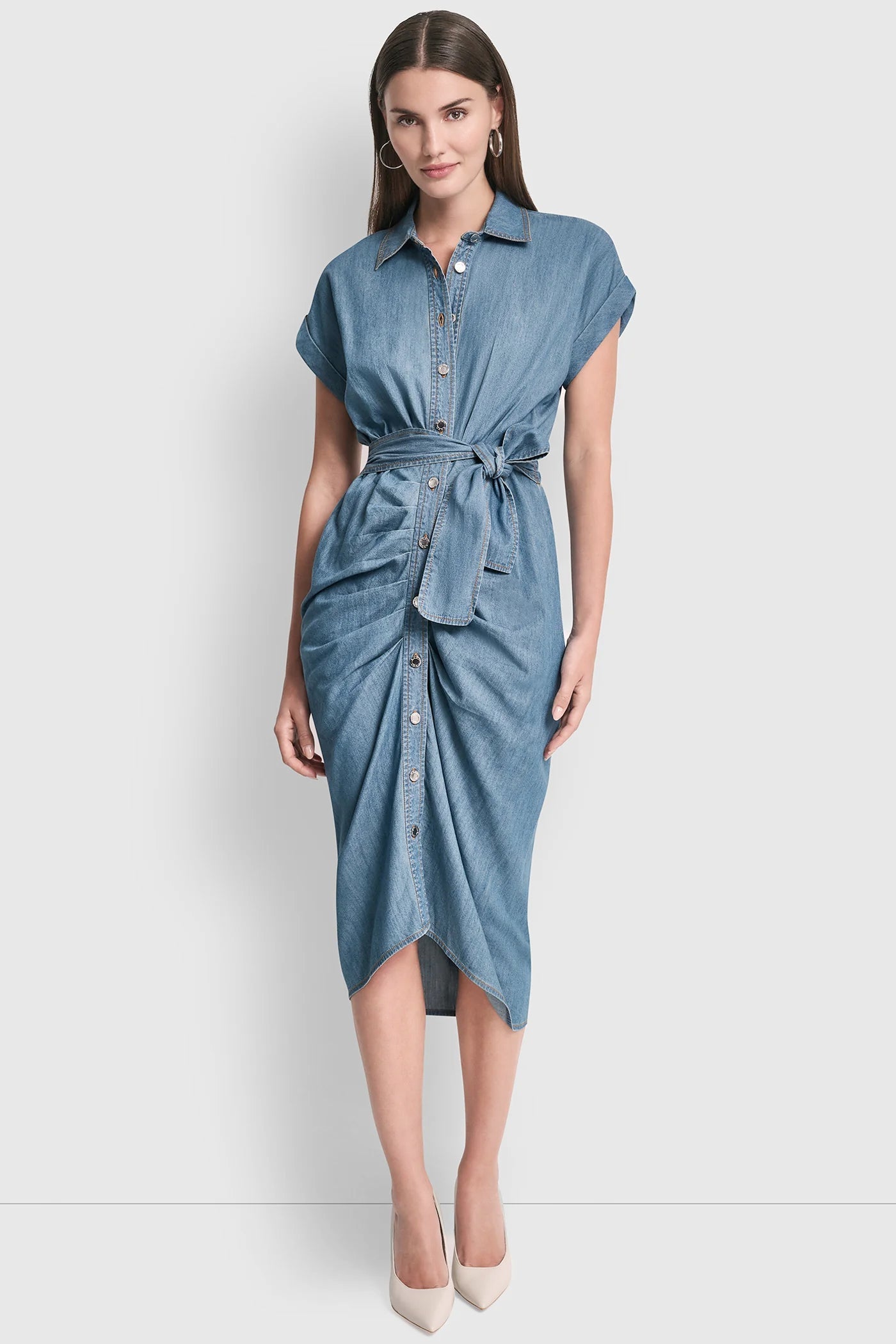 SHORT SLEEVE MIDI SHIRT DRESS