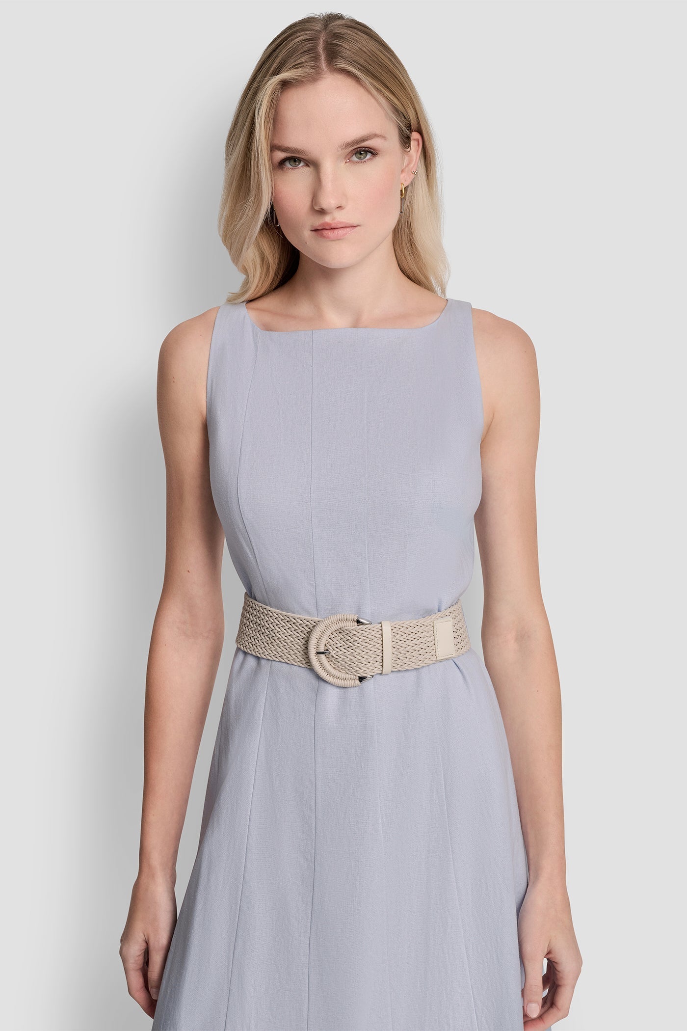 LINEN-BLEND MIDI FIT & FLARE DRESS