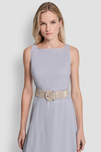 LINEN-BLEND MIDI FIT & FLARE DRESS