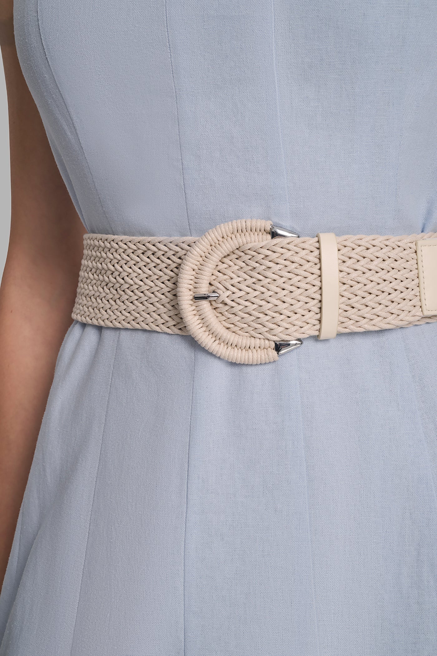LINEN-BLEND MIDI FIT & FLARE DRESS