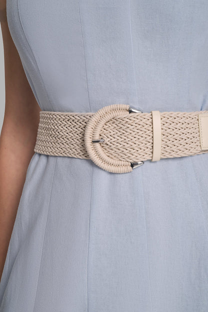 LINEN-BLEND MIDI FIT & FLARE DRESS