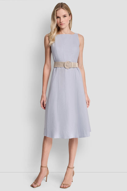 LINEN-BLEND MIDI FIT & FLARE DRESS