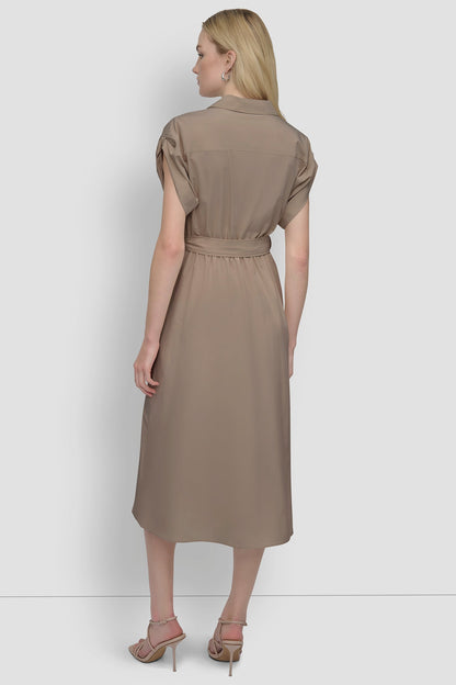 BUTTON-FRONT MIDI COMMUTER DRESS
