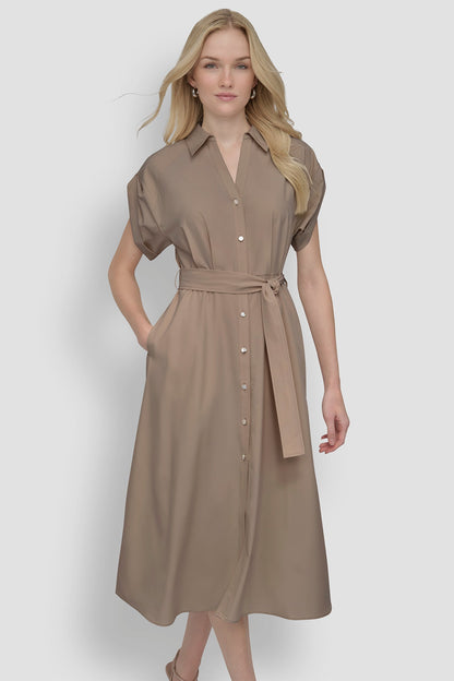 BUTTON-FRONT MIDI COMMUTER DRESS