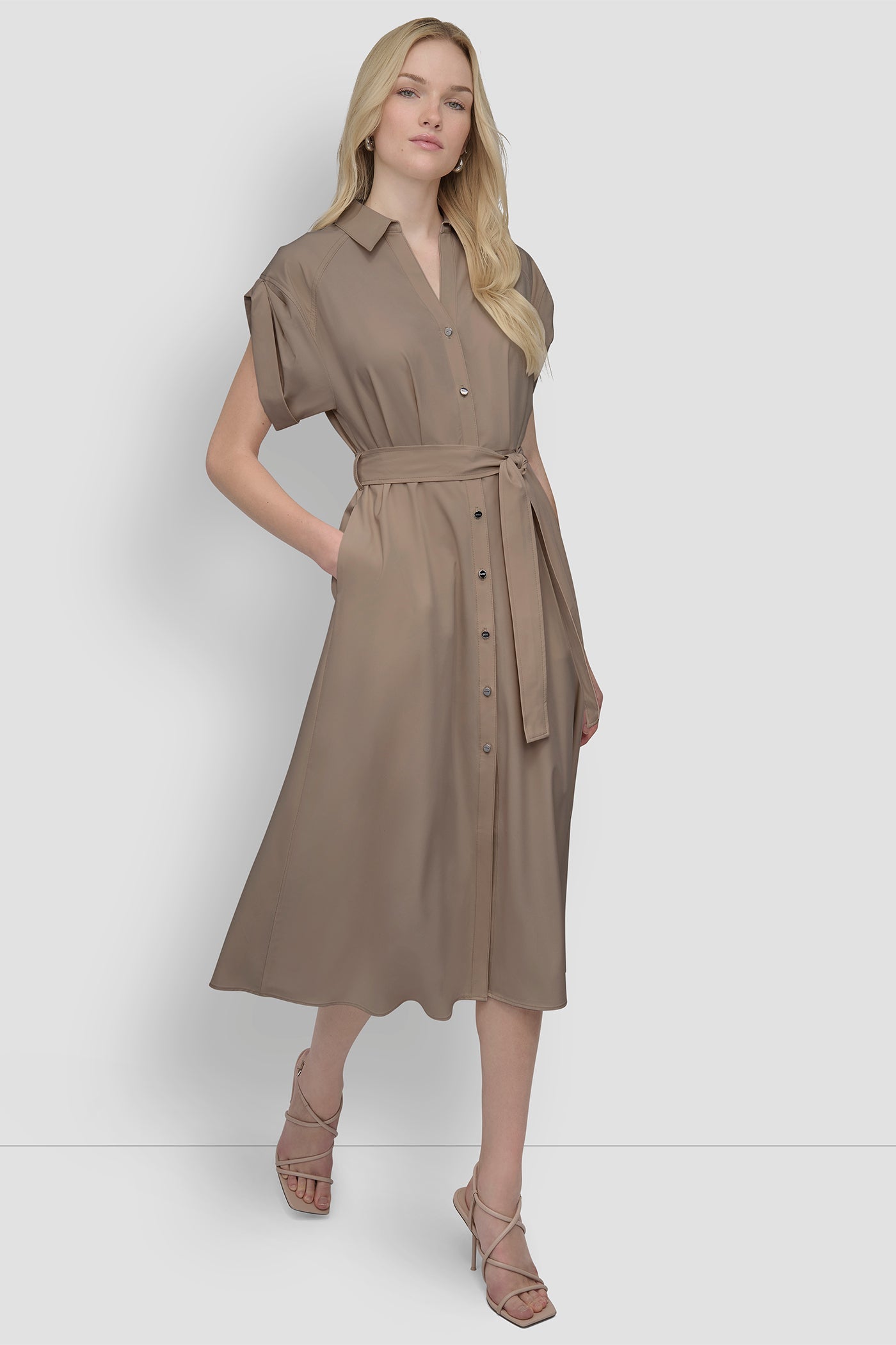 BUTTON-FRONT MIDI COMMUTER DRESS