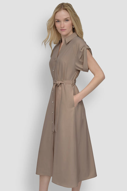 BUTTON-FRONT MIDI COMMUTER DRESS