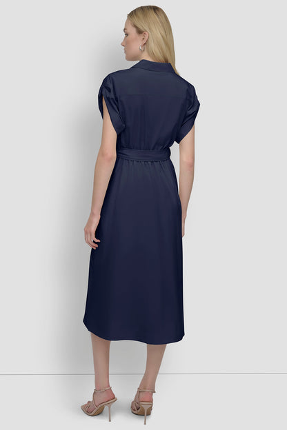BUTTON-FRONT MIDI COMMUTER DRESS