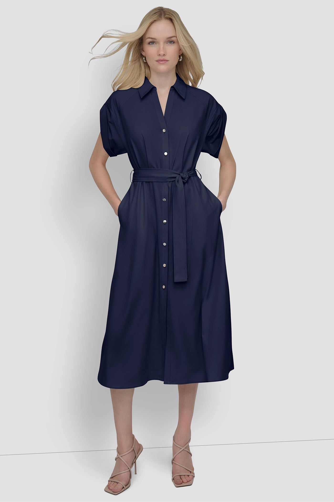 BUTTON-FRONT MIDI COMMUTER DRESS