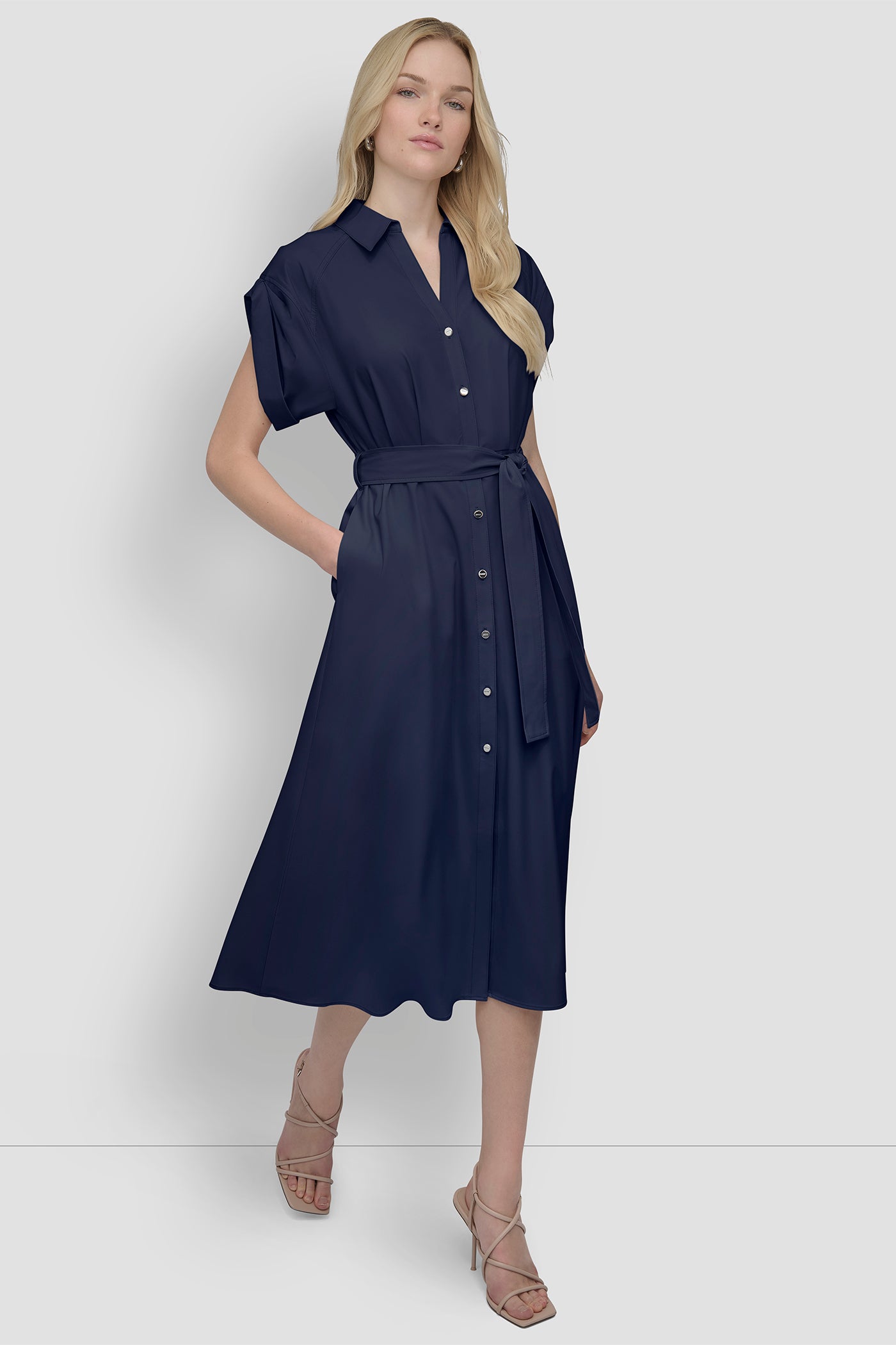 BUTTON-FRONT MIDI COMMUTER DRESS