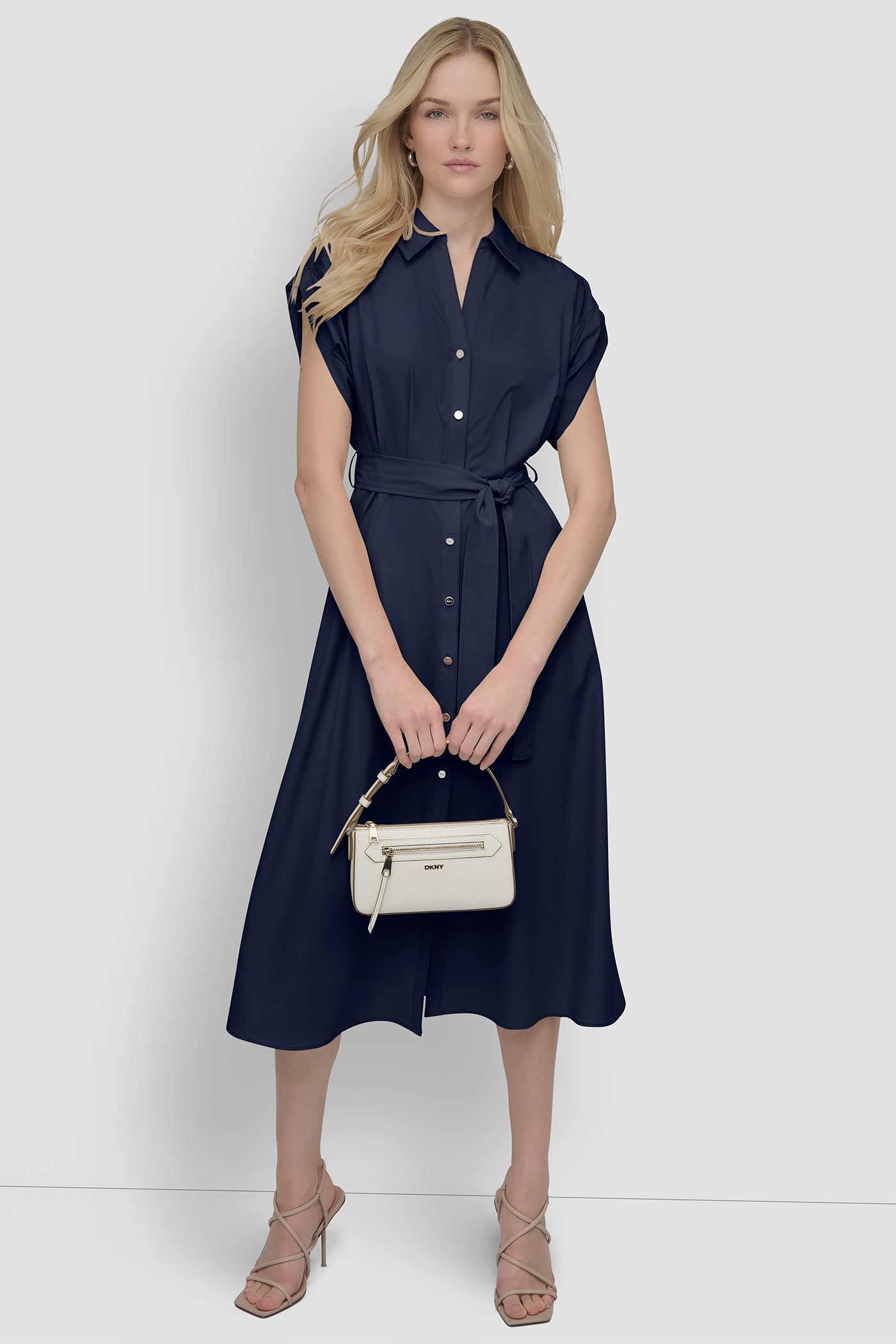 BUTTON-FRONT MIDI COMMUTER DRESS