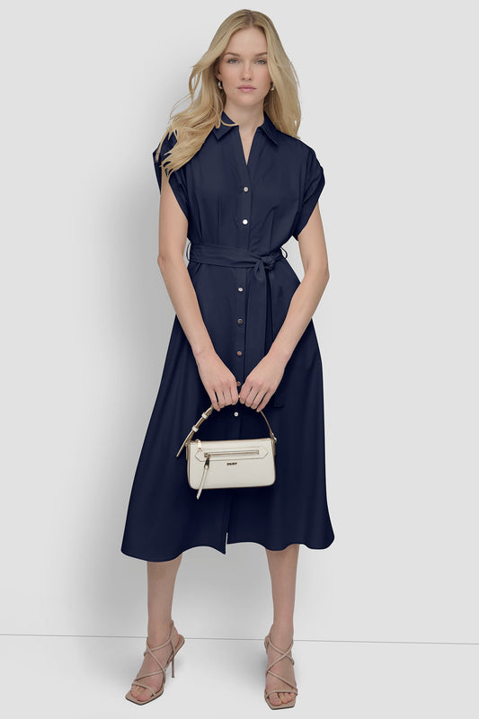 BUTTON-FRONT MIDI COMMUTER DRESS