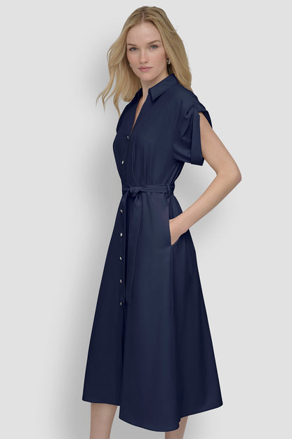 BUTTON-FRONT MIDI COMMUTER DRESS